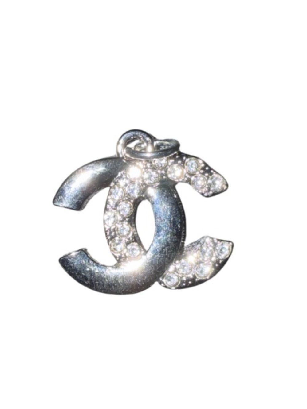 CHANEL Silver Crystal CC Charm Pendant
